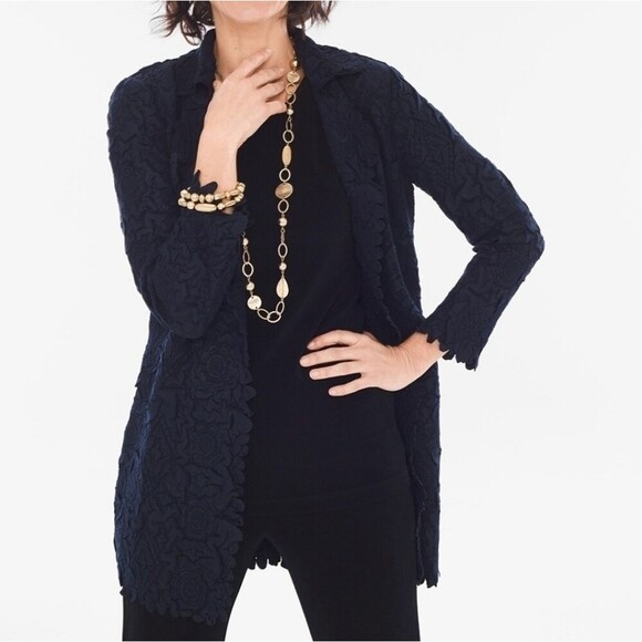 Chico's Travelers Collection Crushed navy blue Jacket 0 (small) - Picture 1 of 10